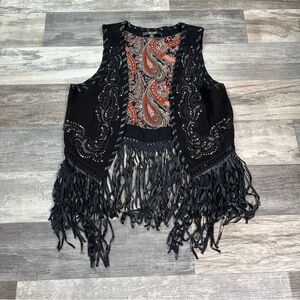 Miss Me black faux suede fringe vest